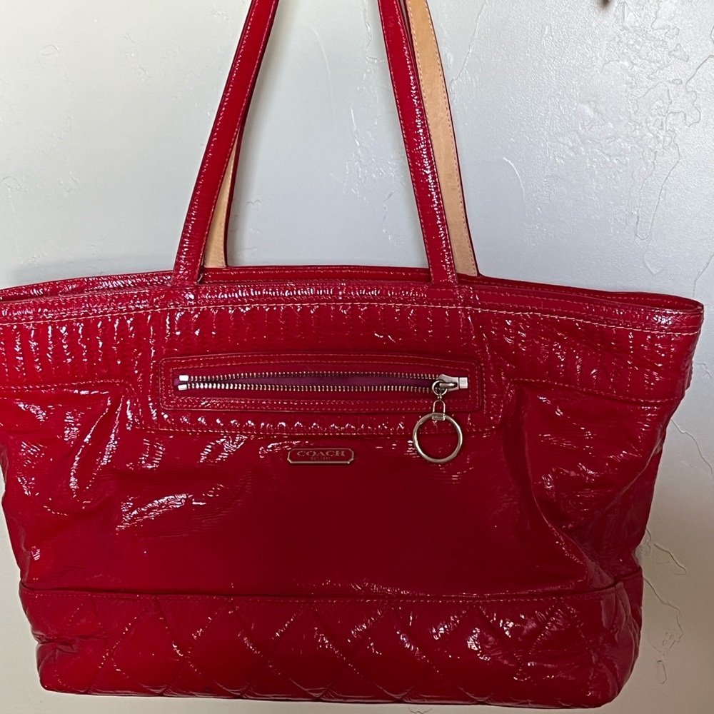 Coach Shiny Red Quilted Tote